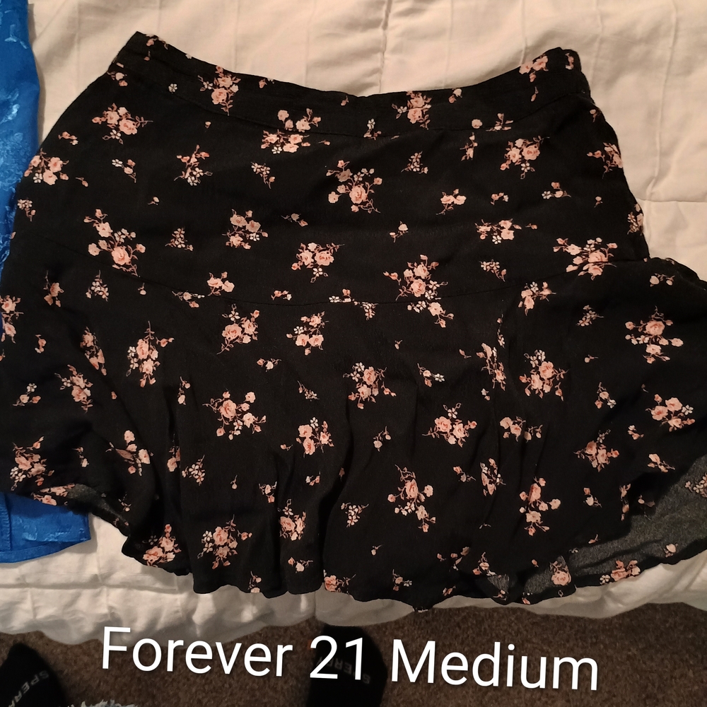 Forever 21 Black Skirt with Pink Floral Design